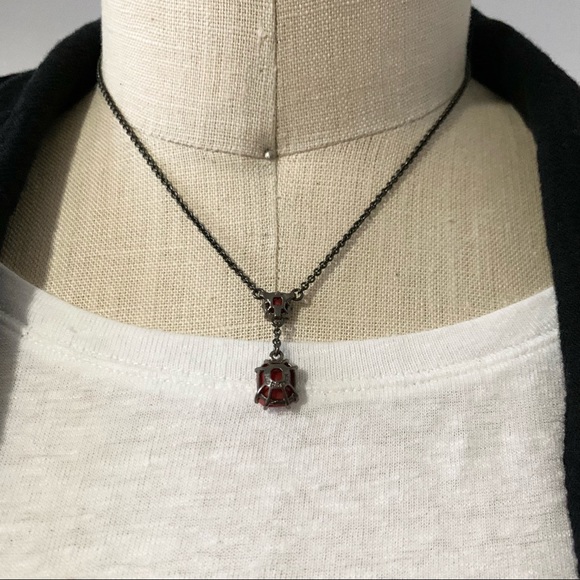 RARE Les Néréides Gunmetal Red Stone Necklace - Picture 5 of 7